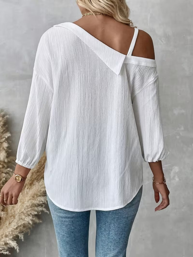 HOT SALE🔥Women's Asymmetric Collar Drop Shoulder Loose Casual Shirt