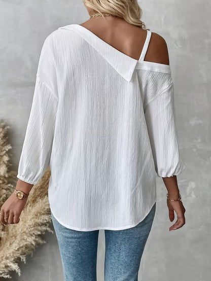 HOT SALE🔥Women's Asymmetric Collar Drop Shoulder Loose Casual Shirt