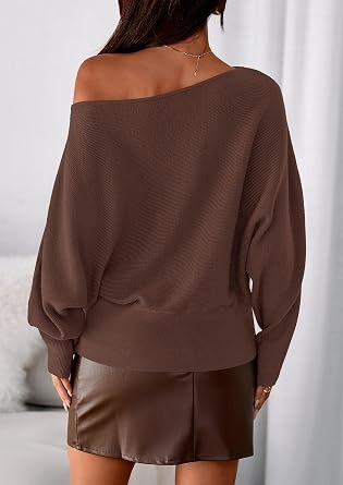 Women Off‑Shoulder Batwing Long Sleeve Knit Top