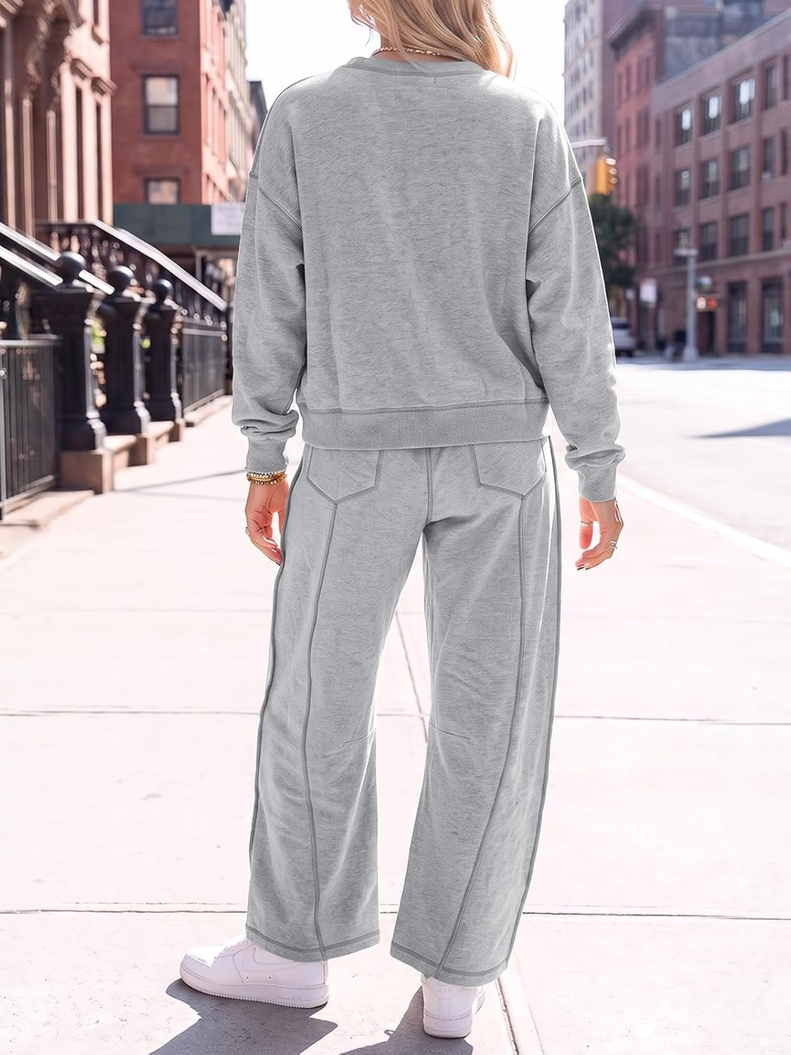 Womens 2 Piece Contrast Seams Tracksuit Set Casual Loungewear