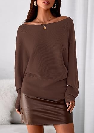 Women Off‑Shoulder Batwing Long Sleeve Knit Top