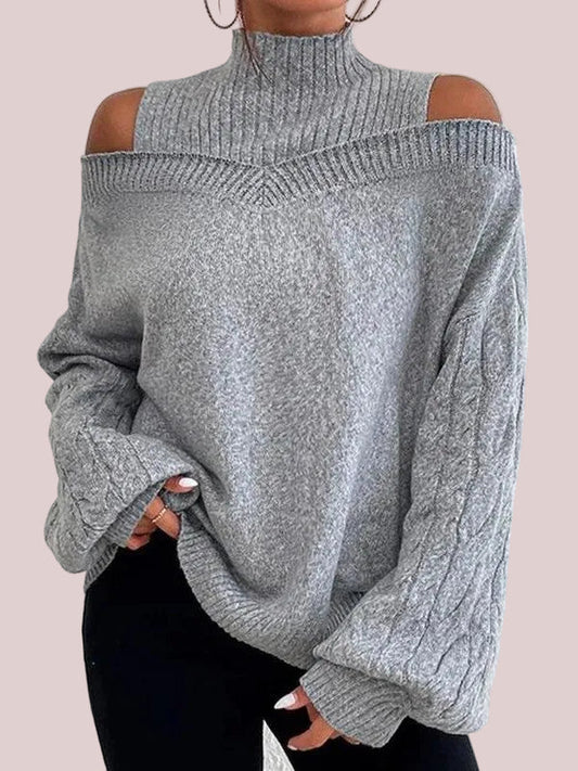 Women's Off Shoulder Turtleneck Lantern Sleeve Loose Pullover