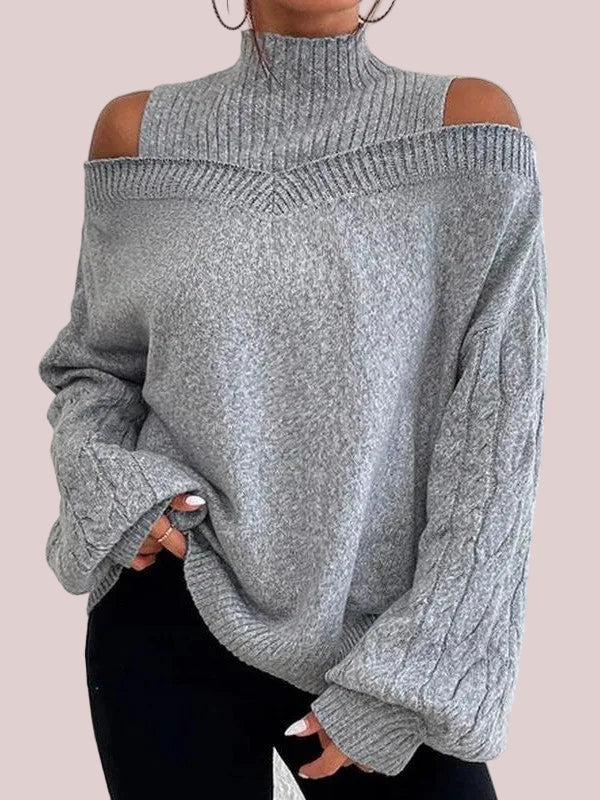 Women's Off Shoulder Turtleneck Lantern Sleeve Loose Pullover