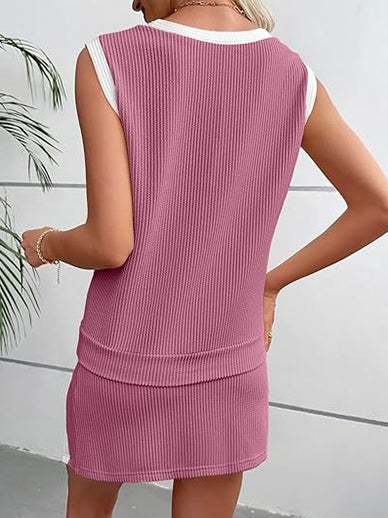 Womens Textured Rib Sleeveless Top and Wrap Skort Outfit Set