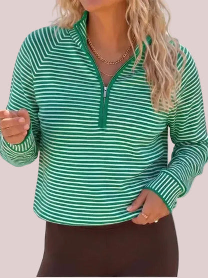 Women's Striped Half Zip Stand Collar Cropped Pullover