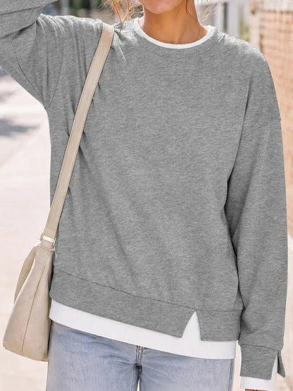 Women's Fake Two Piece Layered Sweatshirt Patchwork Oversized Pullover Top