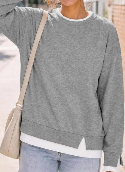 Hot Sale🔥 Women's Fake Two Piece Layered Sweatshirt Patchwork Oversized Pullover Top