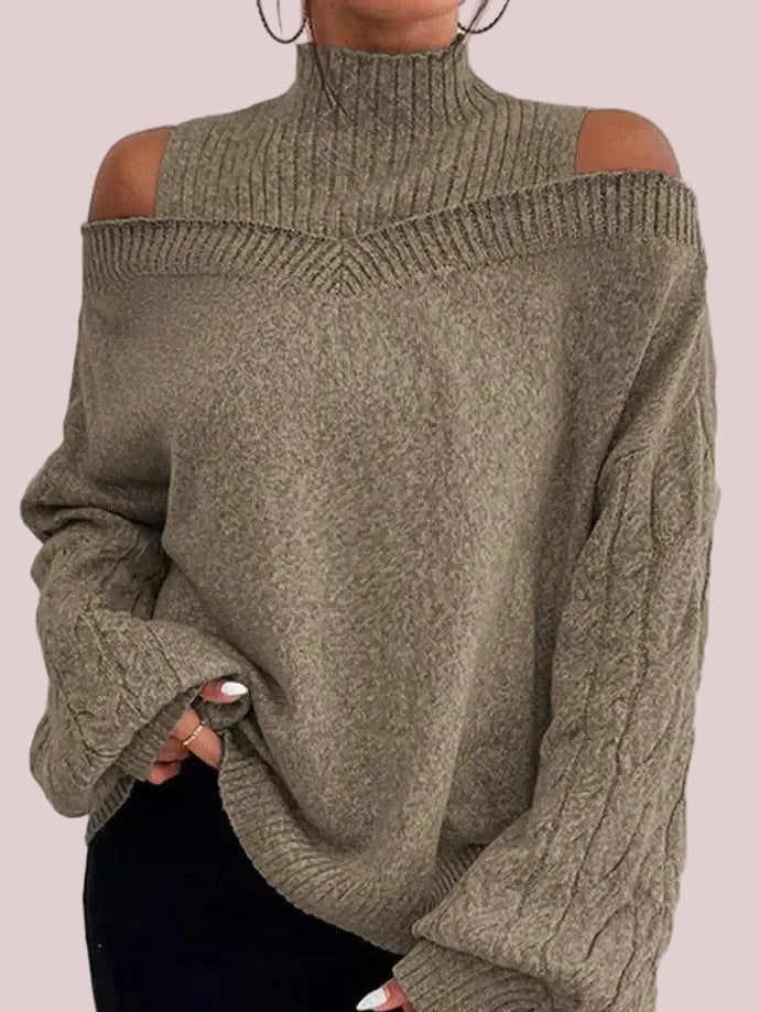 Women's Off Shoulder Turtleneck Lantern Sleeve Loose Pullover