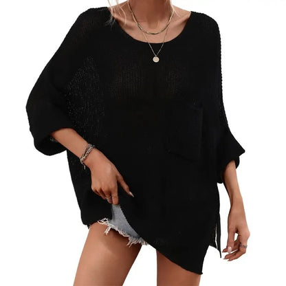 Women's Comfy Oversized Batwing Short-Sleeve Knitting Pullover