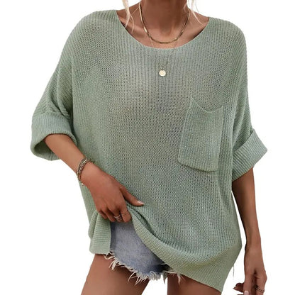 Women's Comfy Oversized Batwing Short-Sleeve Knitting Pullover