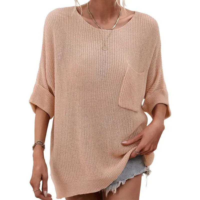 Women's Comfy Oversized Batwing Short-Sleeve Knitting Pullover