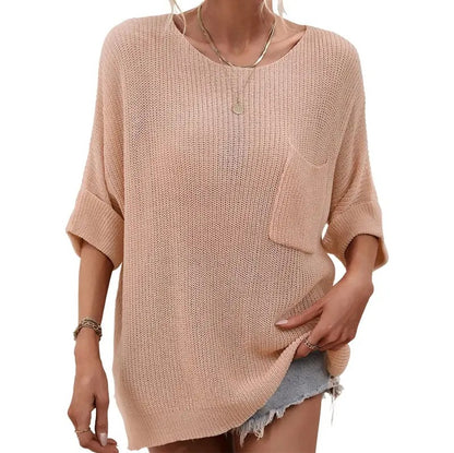 Women's Comfy Oversized Batwing Short-Sleeve Knitting Pullover