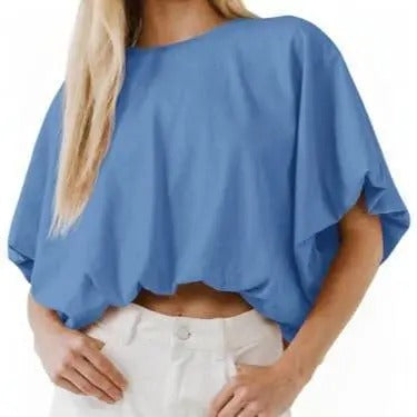 Women's Summer Crewneck Crop Tops Short Sleeve Casual Loose Cropped T Shirts
