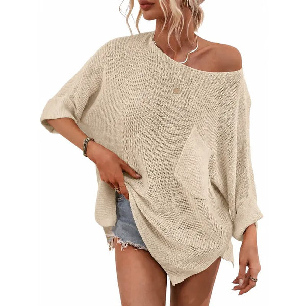 Women's Comfy Oversized Batwing Short-Sleeve Knitting Pullover