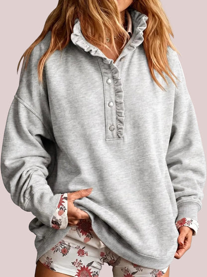 Women's Ruffle Collar Henley Oversized Sweatshirt
