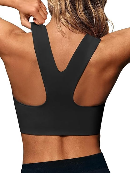 Womens Buttery Soft Square Neck Sports Bras Longline Yoga Workout Running Crop Tops