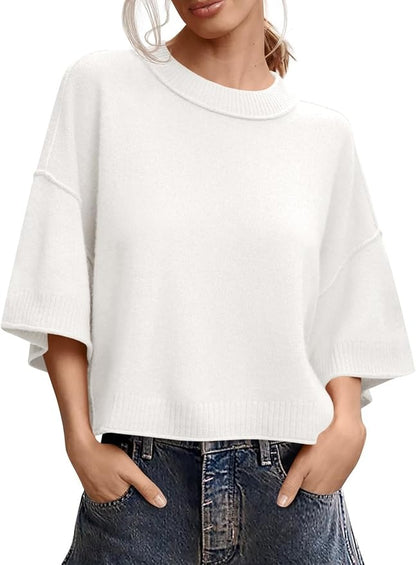 Womens Short Sleeve Sweater Summer Oversized Lightweight Knit Tops