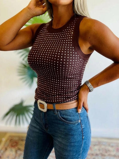 Women's Glitter Rhinestone Fitted Sleeveless Tank Top