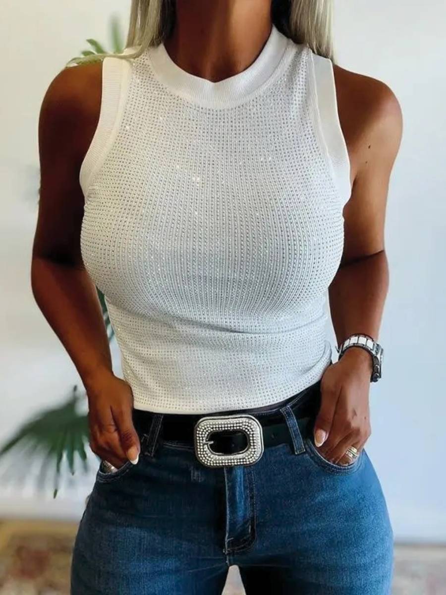 Women's Glitter Rhinestone Fitted Sleeveless Tank Top