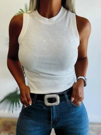 Women's Glitter Rhinestone Fitted Sleeveless Tank Top