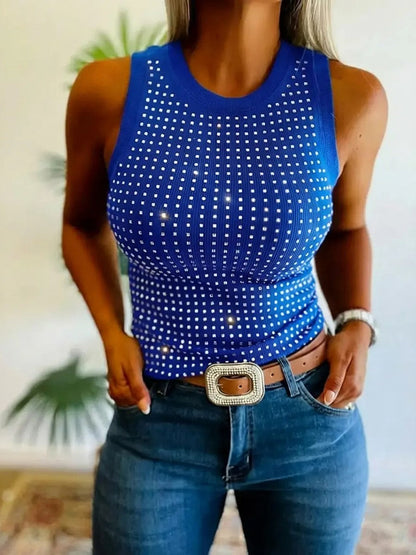 Women's Glitter Rhinestone Fitted Sleeveless Tank Top