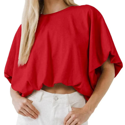 Women's Summer Crewneck Crop Tops Short Sleeve Casual Loose Cropped T Shirts