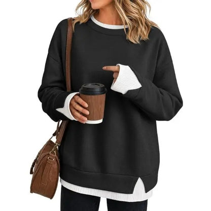 Women's Fake Two Piece Layered Sweatshirt Patchwork Oversized Pullover Top