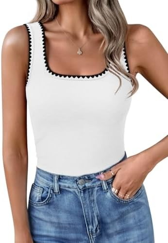 Women’s Square Neck Tank Tops Fitted Color Block Ribbed Tanks