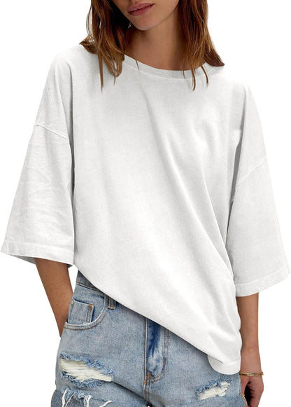 Womens Oversized Loose Fit T-Shirts Half Sleeve Basic Tees With Back Stitching Detail