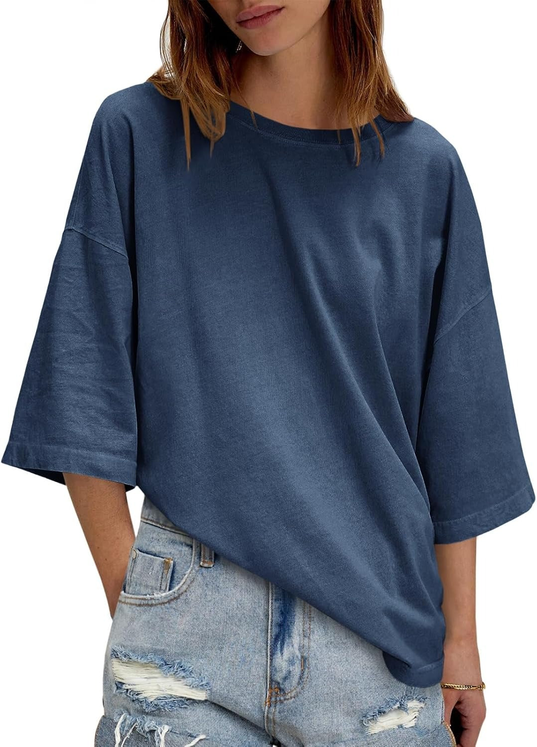 Womens Oversized Loose Fit T-Shirts Half Sleeve Basic Tees With Back Stitching Detail