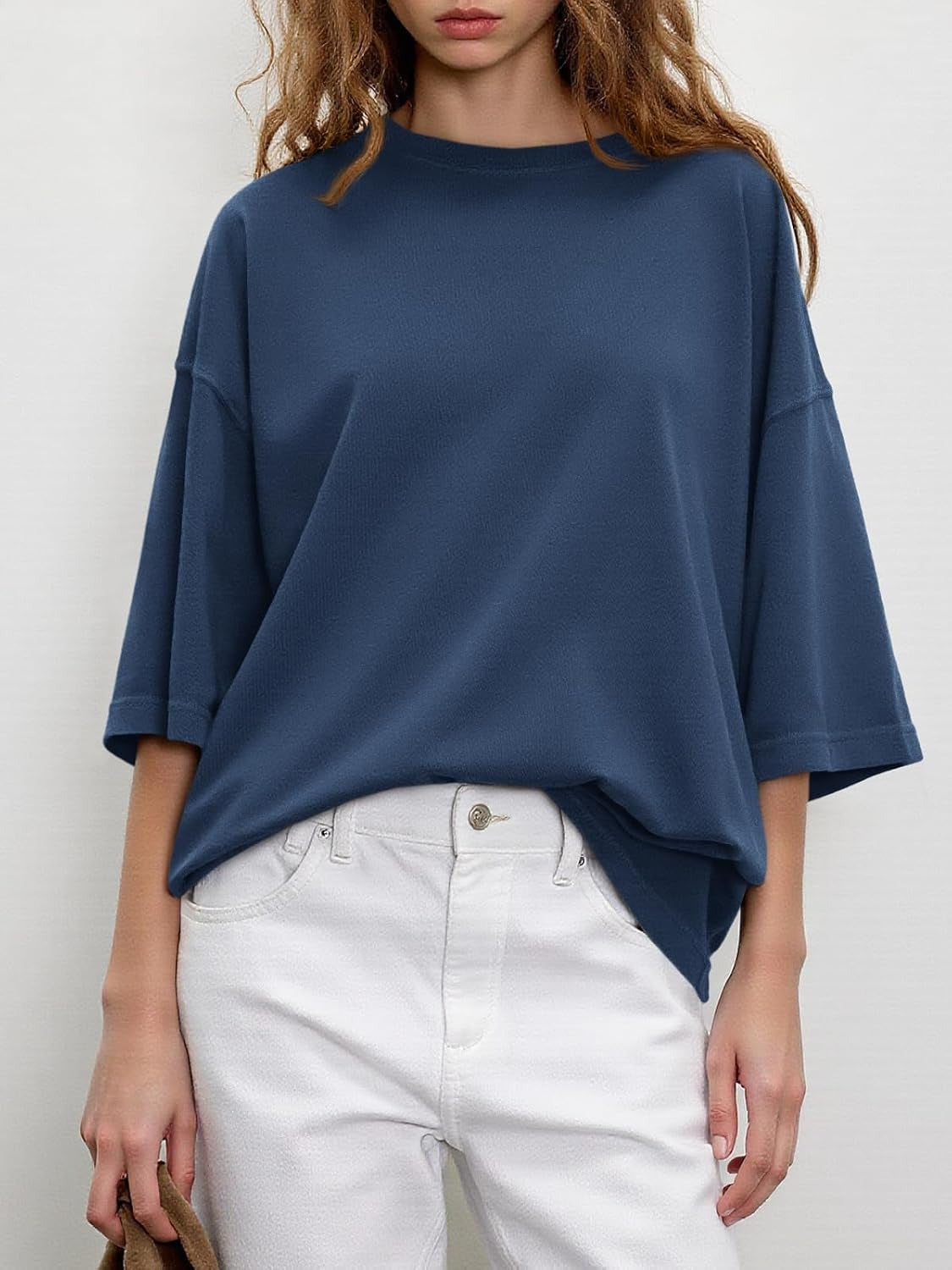Womens Oversized Loose Fit T-Shirts Half Sleeve Basic Tees With Back Stitching Detail