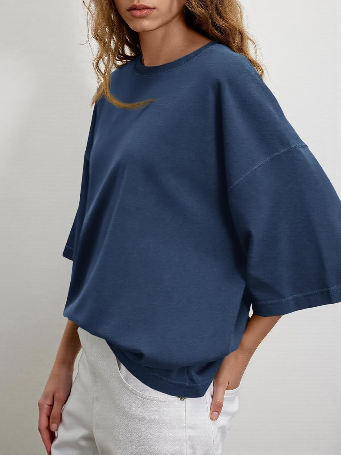Womens Oversized Loose Fit T-Shirts Half Sleeve Basic Tees With Back Stitching Detail