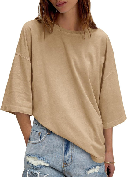 Womens Oversized Loose Fit T-Shirts Half Sleeve Basic Tees With Back Stitching Detail