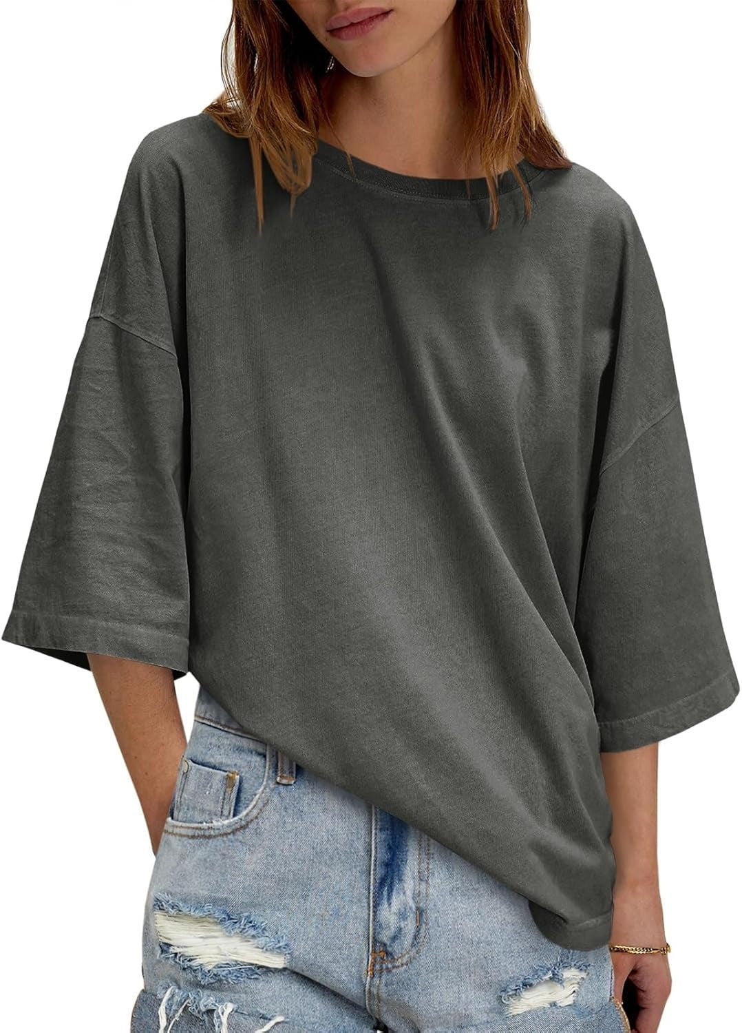 Womens Oversized Loose Fit T-Shirts Half Sleeve Basic Tees With Back Stitching Detail