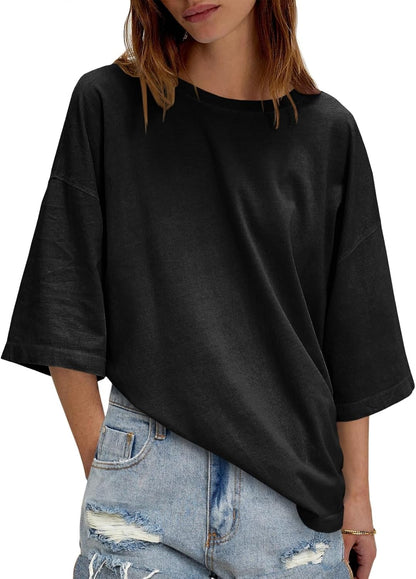 Womens Oversized Loose Fit T-Shirts Half Sleeve Basic Tees With Back Stitching Detail