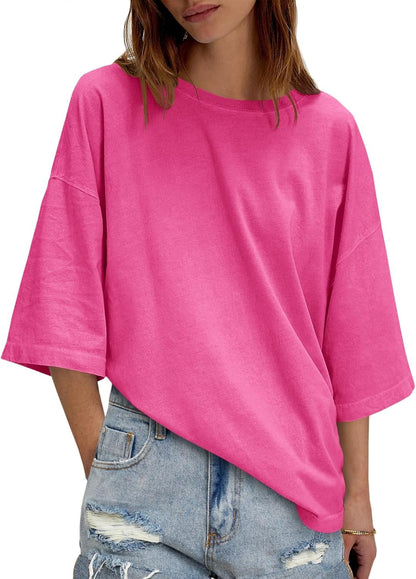 Womens Oversized Loose Fit T-Shirts Half Sleeve Basic Tees With Back Stitching Detail