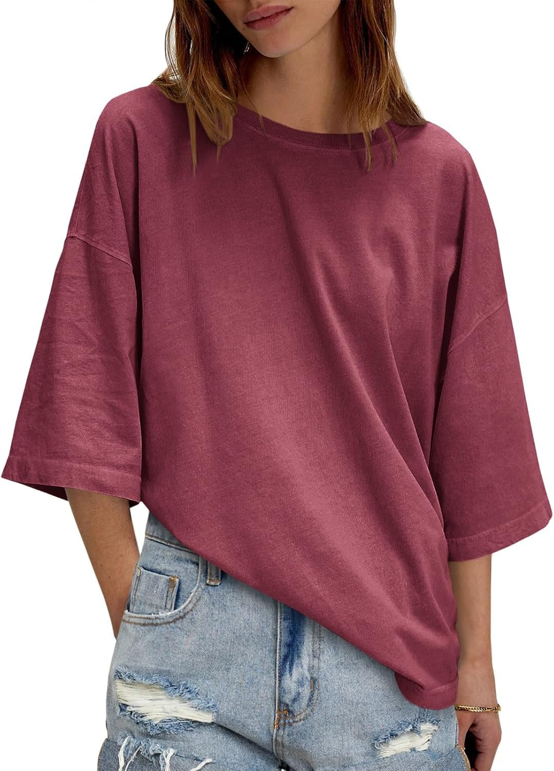 Womens Oversized Loose Fit T-Shirts Half Sleeve Basic Tees With Back Stitching Detail