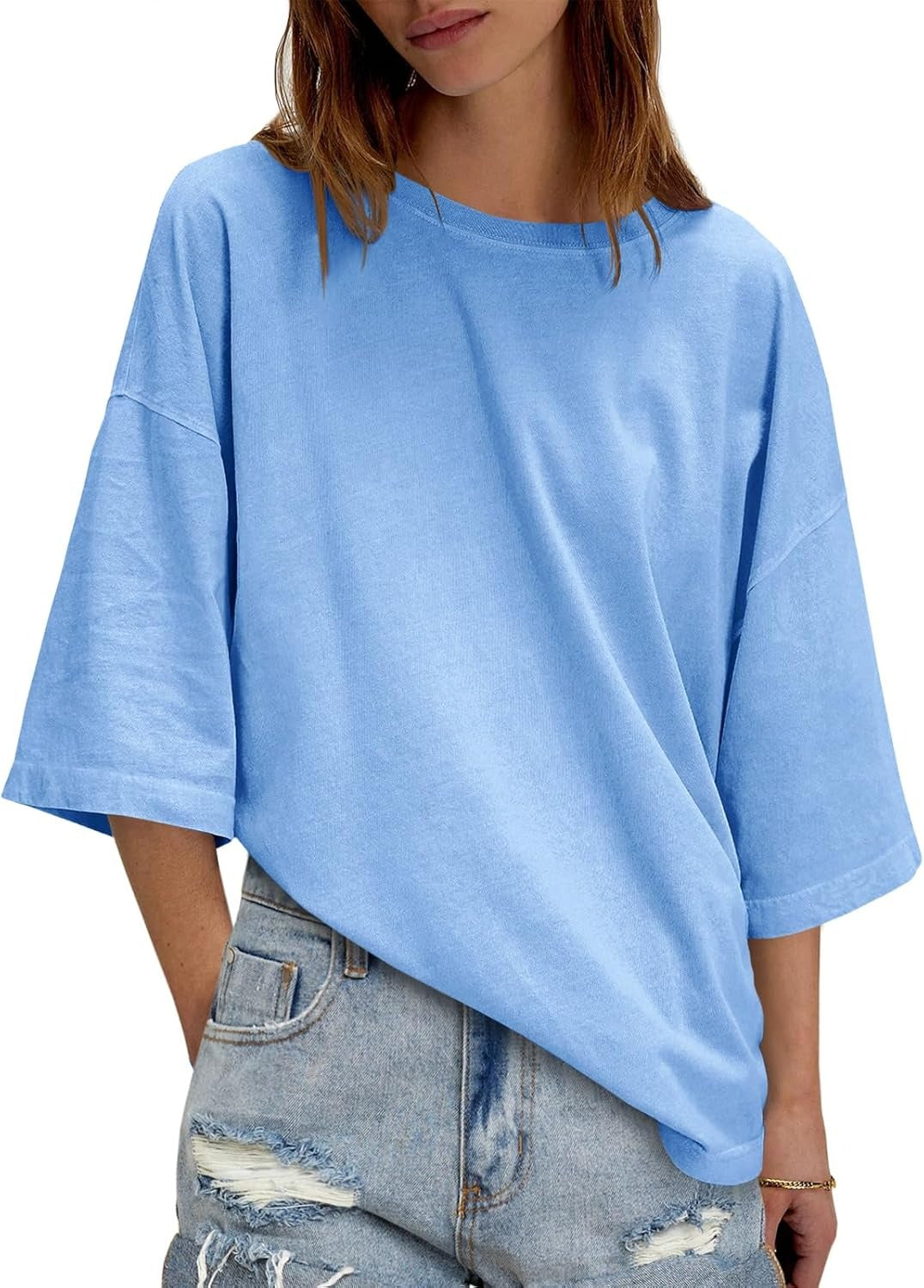 Womens Oversized Loose Fit T-Shirts Half Sleeve Basic Tees With Back Stitching Detail