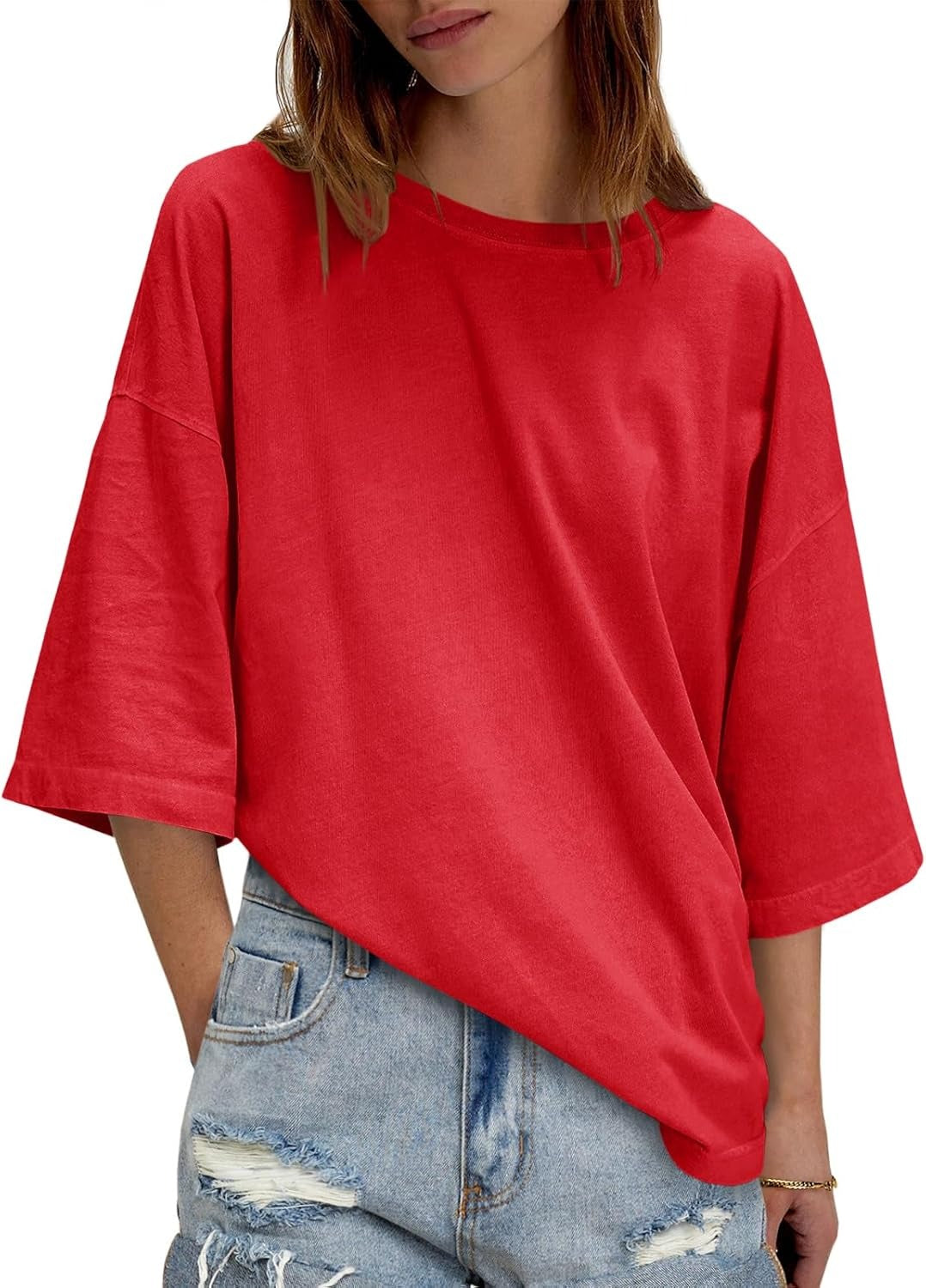 Womens Oversized Loose Fit T-Shirts Half Sleeve Basic Tees With Back Stitching Detail