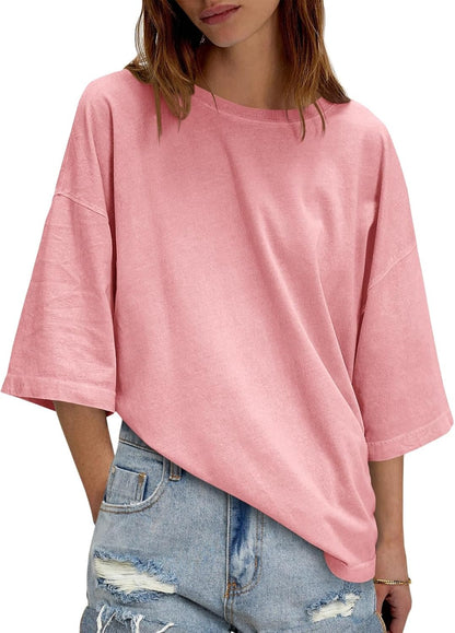 Womens Oversized Loose Fit T-Shirts Half Sleeve Basic Tees With Back Stitching Detail