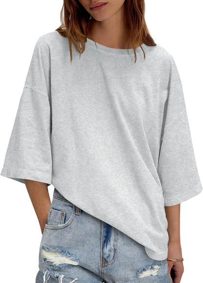 Womens Oversized Loose Fit T-Shirts Half Sleeve Basic Tees With Back Stitching Detail