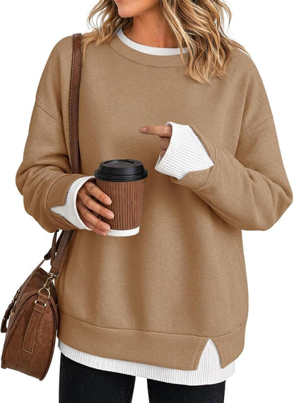 Hot Sale🔥 Women's Fake Two Piece Layered Sweatshirt Patchwork Oversized Pullover Top