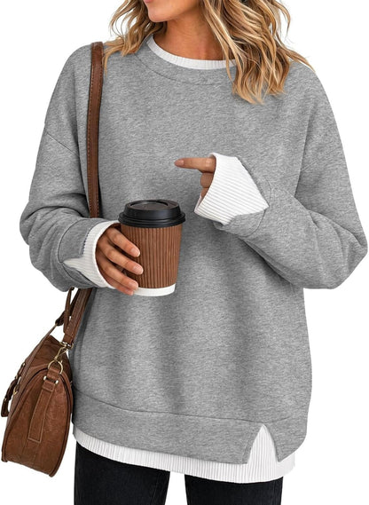 Hot Sale🔥 Women's Fake Two Piece Layered Sweatshirt Patchwork Oversized Pullover Top