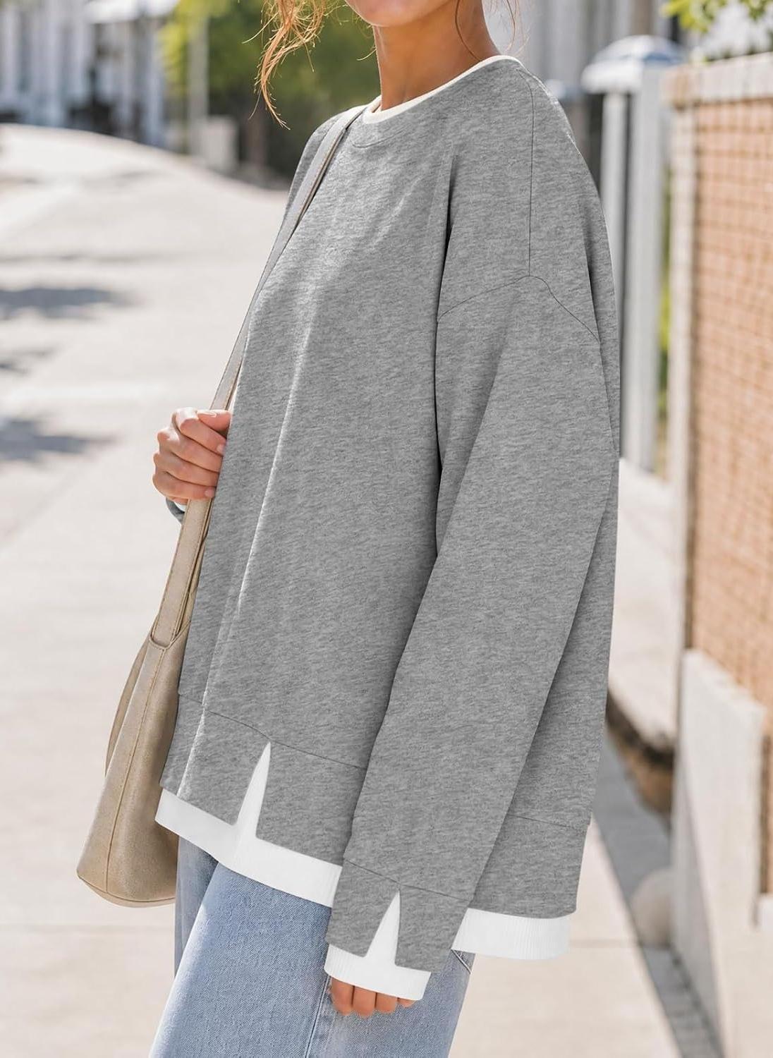 Hot Sale🔥 Women's Fake Two Piece Layered Sweatshirt Patchwork Oversized Pullover Top