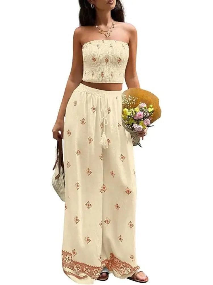 Bohemian Vacation Strapless Tube Top Matching Set
