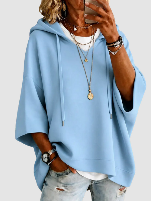 Women Oversized Half‑Sleeve Hoodie Tops