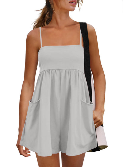 Women's Summer Sleeveless Strappy Athletic Romper-with Pocket