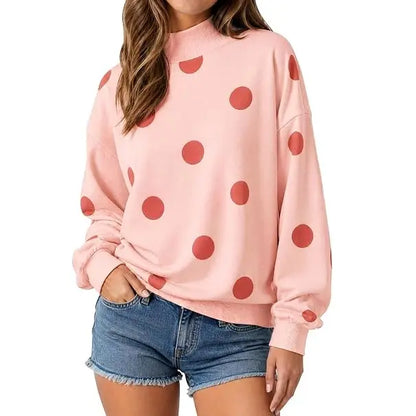 Women Oversized Long Sleeve Polka Dot Pullover Sweatshirt