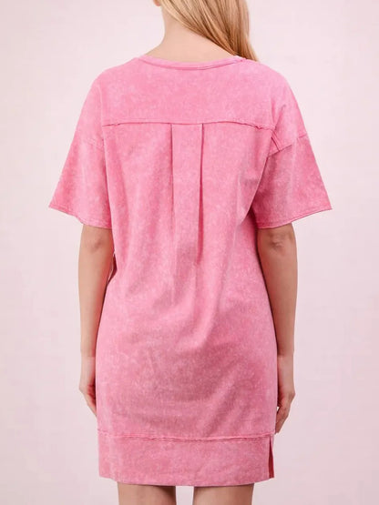 Women's Acid Wash Oversized T-Shirt Dress with Pockets