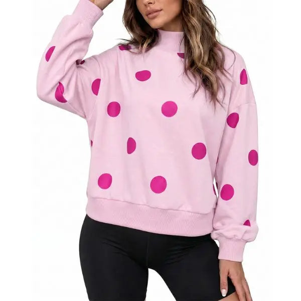 Women Oversized Long Sleeve Polka Dot Pullover Sweatshirt
